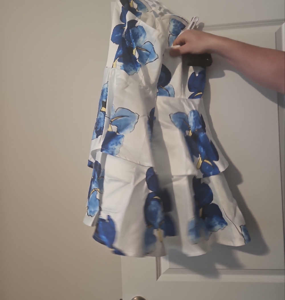 Strapless White Dress with Blue Floral Print - Picture 4 of 4